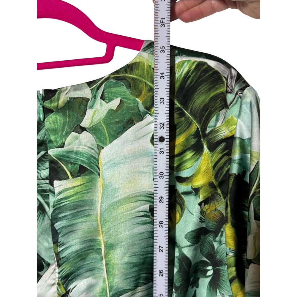 NWOT Guess‎ Tropical Leaf Print Tie Front Midi Dress Green V-Neck Flutter Sleeve - Picture 5 of 11